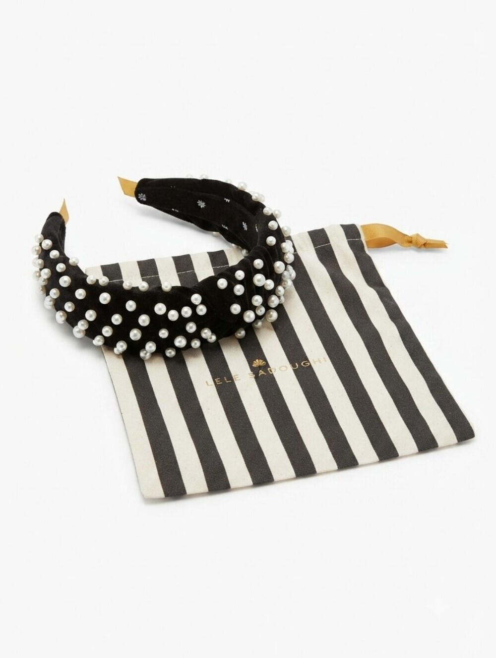 New Lele Sadoughi Velvet Pearl Knotted Headband - Jet